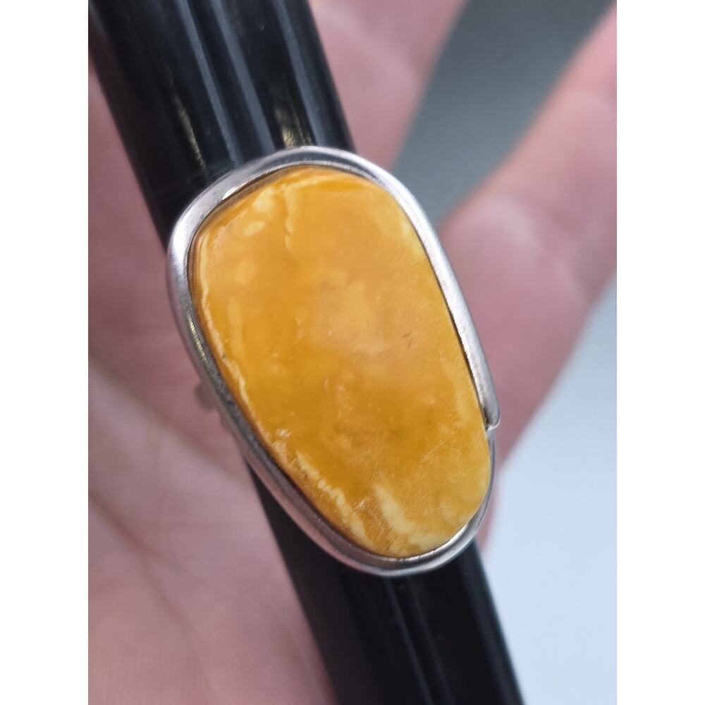 Vintage Sterling Silver 925 Egg Yolk Butterscotch Ring Amber Adjustable Size 8